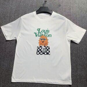 LV T-Shirt White Green Logo Cartoon Dog Graphic Men's Luxury Tee